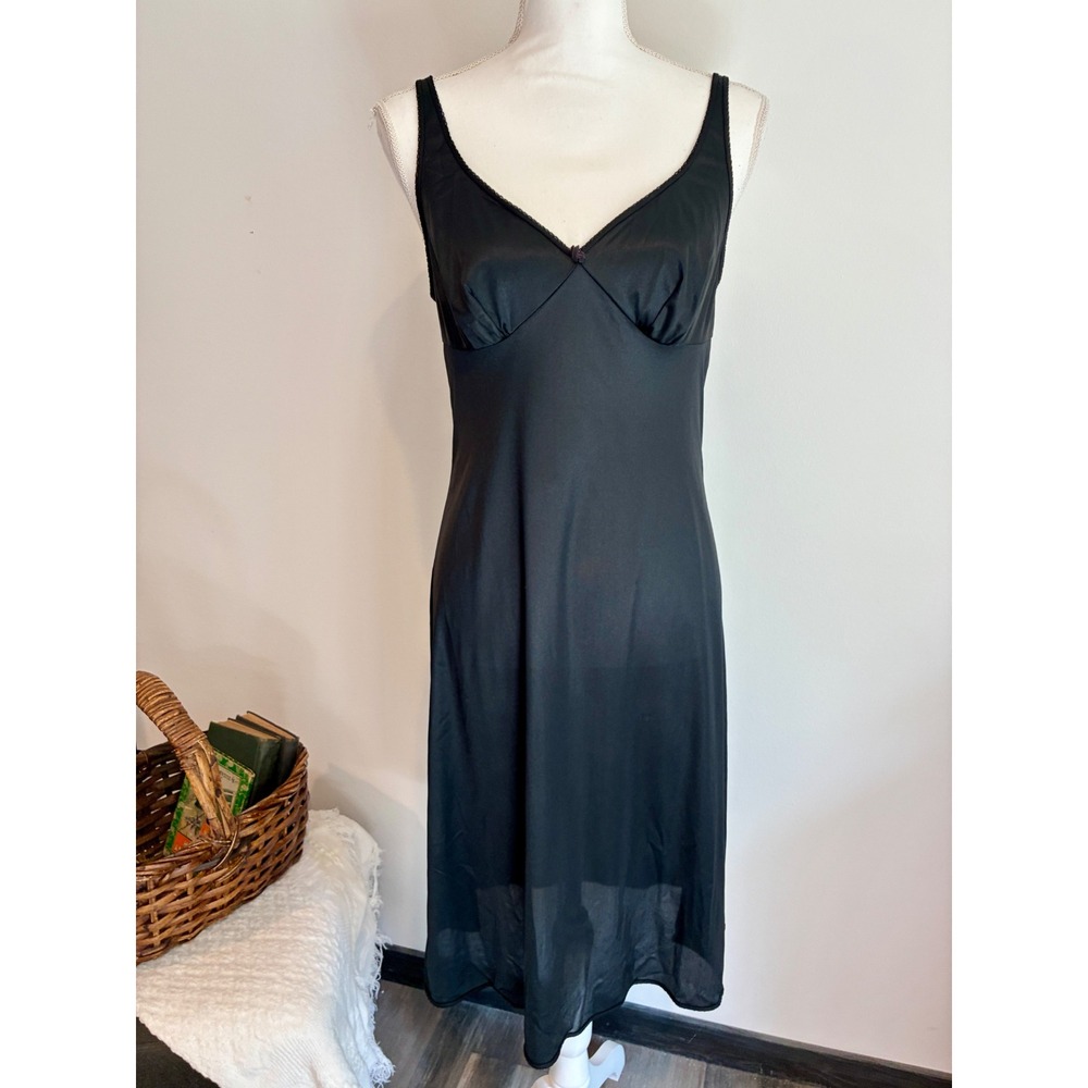 Vassarette Black Full Slip 34" Bust Satinessence Nylon USA Lingerie